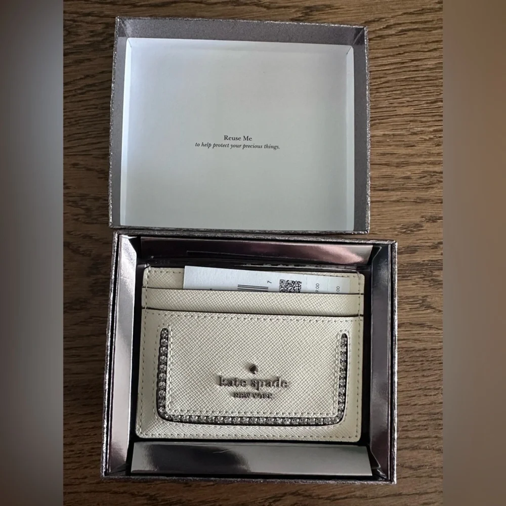 NWT！NEW! Kate Spade Madison Boxed Crystal Card Holder Cream Rhinestone shinny